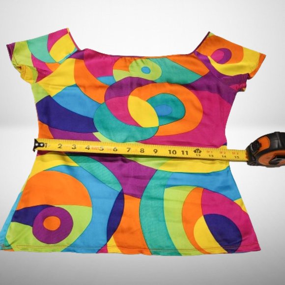 Genny Multicolor Stretch Off The Shoulder Stunning Top / Blouse Size: 38 - Picture 10 of 14